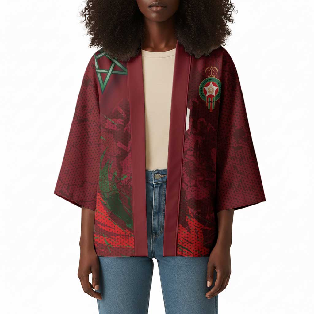 Custom Morocco National Football Kimono The Atlas Lions Grunge with National Flag - African Pride