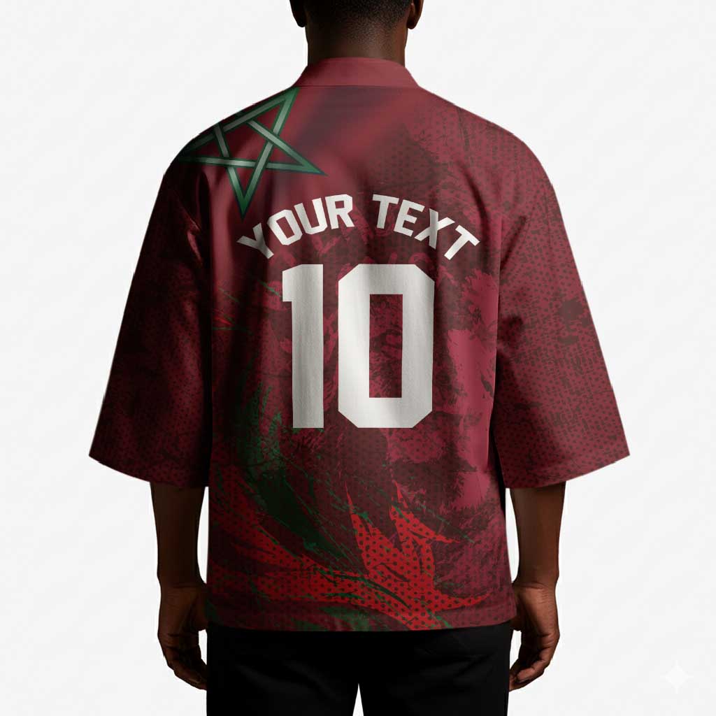 Custom Morocco National Football Kimono The Atlas Lions Grunge with National Flag - African Pride