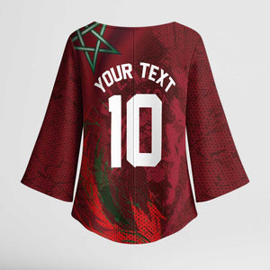 Custom Morocco National Football Kimono Sleeve Blouse The Atlas Lions Grunge with National Flag - African Pride