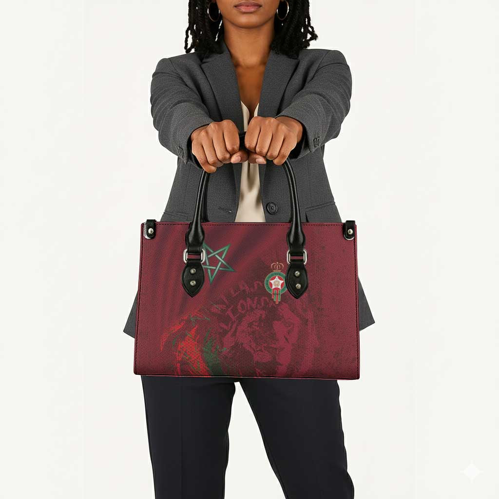 Morocco National Football Leather Bag The Atlas Lions Grunge with National Flag - African Pride