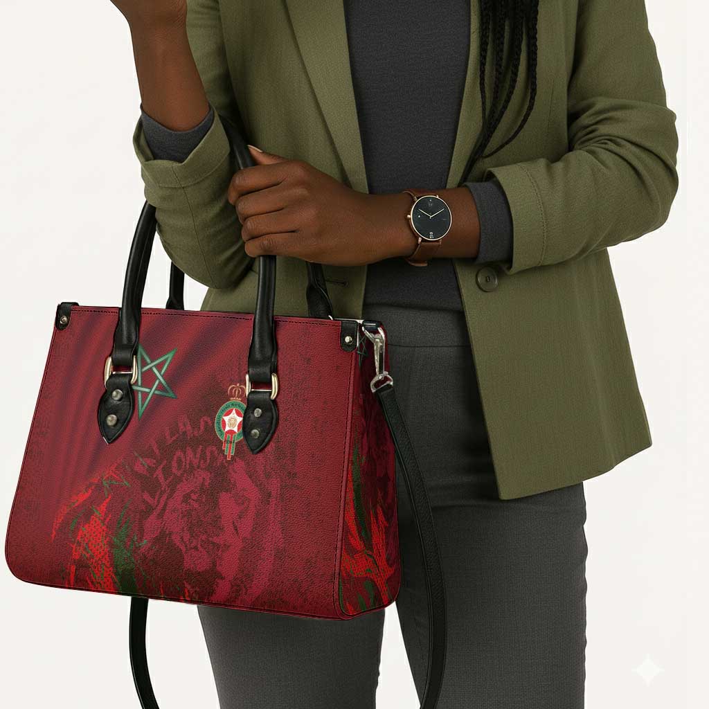 Morocco National Football Leather Bag The Atlas Lions Grunge with National Flag - African Pride