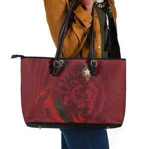 Morocco National Football Leather Tote Bag The Atlas Lions Grunge with National Flag - African Pride