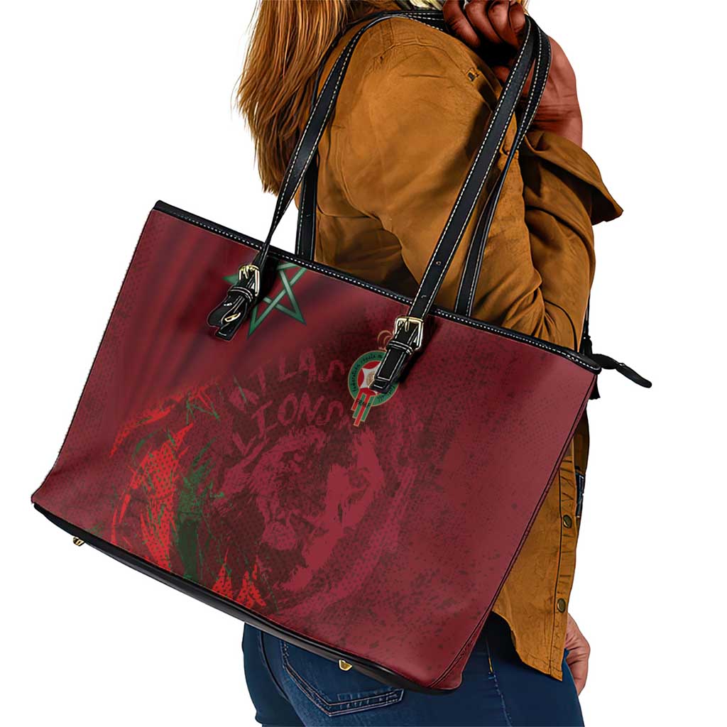 Morocco National Football Leather Tote Bag The Atlas Lions Grunge with National Flag - African Pride