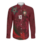 Custom Morocco National Football Long Sleeve Button Shirt The Atlas Lions Grunge with National Flag - African Pride