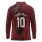 Custom Morocco National Football Long Sleeve Polo Shirt The Atlas Lions Grunge with National Flag - African Pride