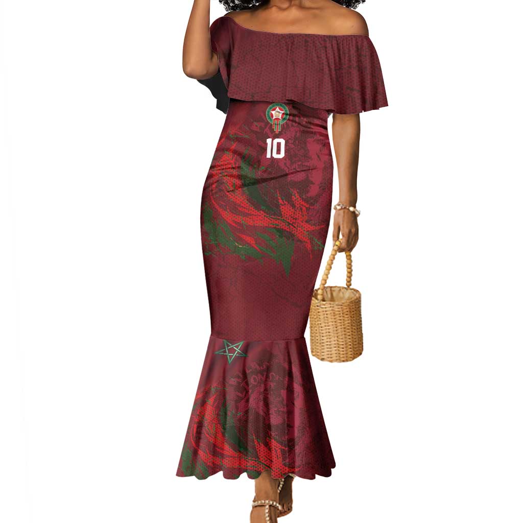Custom Morocco National Football Mermaid Dress The Atlas Lions Grunge with National Flag - African Pride