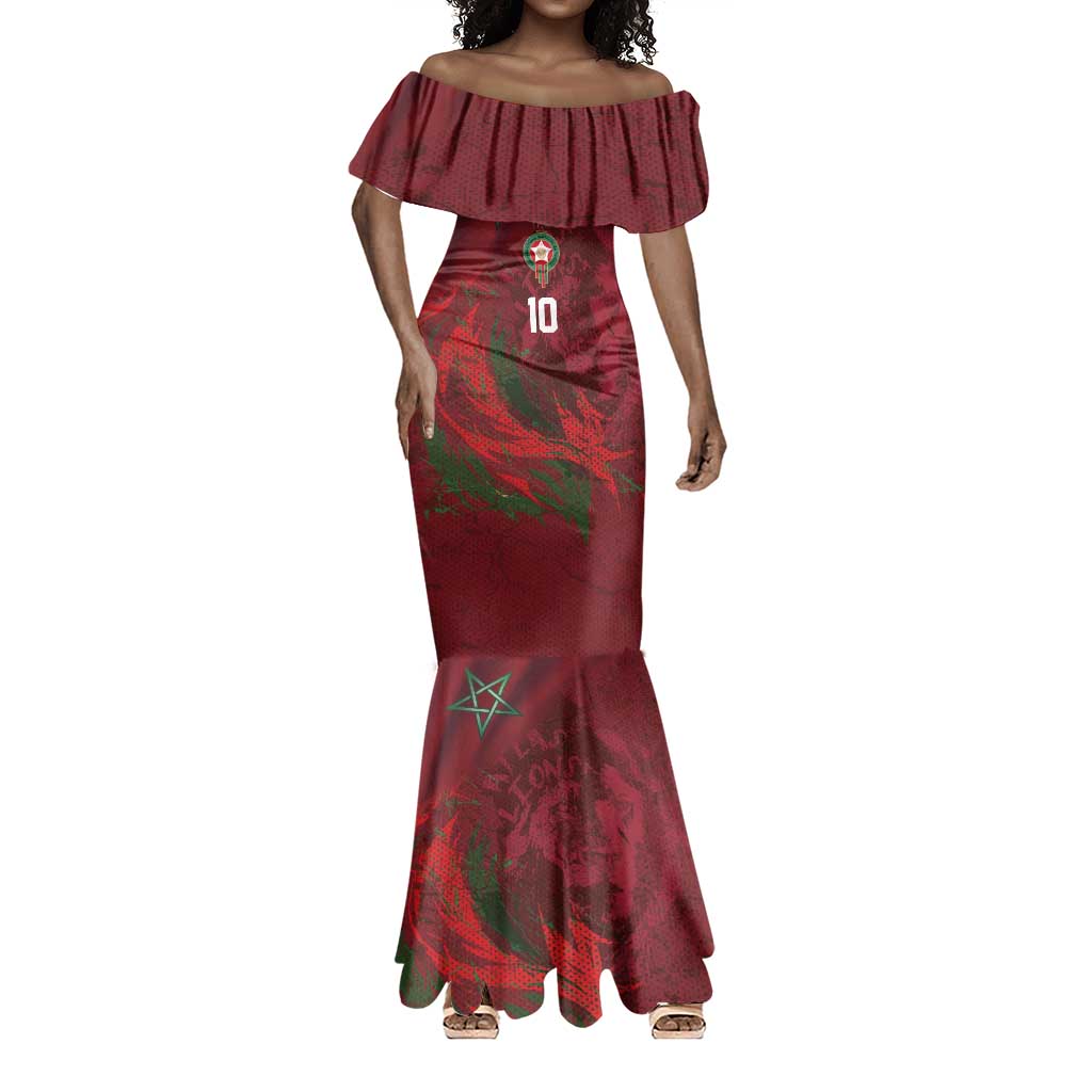 Custom Morocco National Football Mermaid Dress The Atlas Lions Grunge with National Flag - African Pride