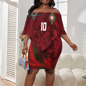 Custom Morocco National Football Off Shoulder Short Dress The Atlas Lions Grunge with National Flag - African Pride