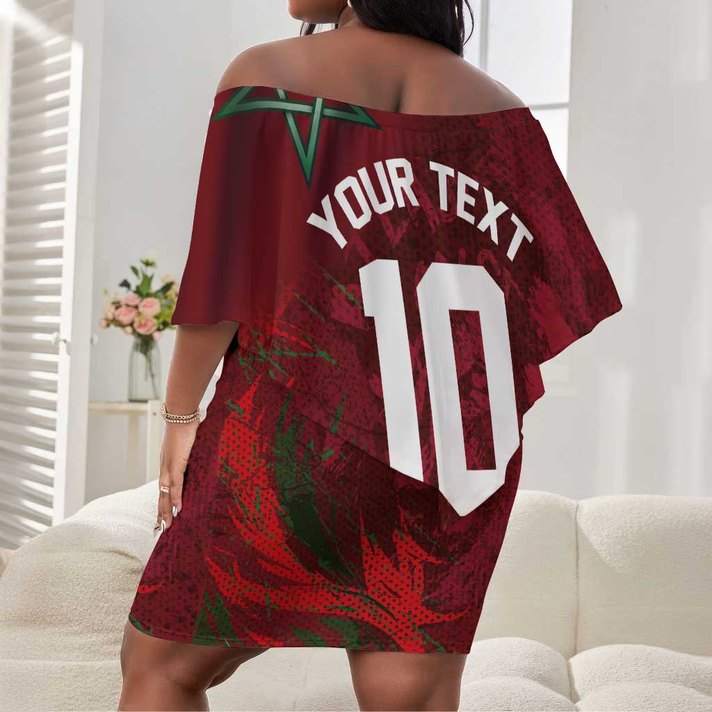 Custom Morocco National Football Off Shoulder Short Dress The Atlas Lions Grunge with National Flag - African Pride