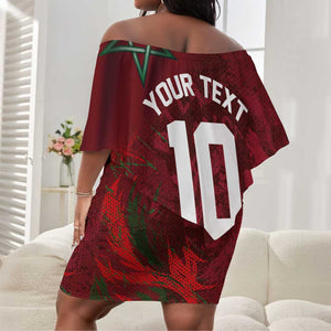 Custom Morocco National Football Off Shoulder Short Dress The Atlas Lions Grunge with National Flag - African Pride