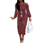 Custom Morocco National Football Off The Shoulder Long Sleeve Dress The Atlas Lions Grunge with National Flag - African Pride