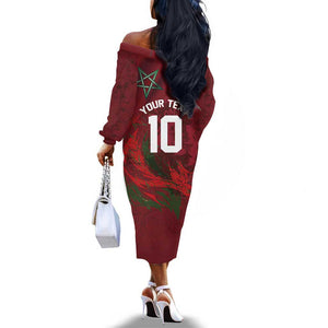 Custom Morocco National Football Off The Shoulder Long Sleeve Dress The Atlas Lions Grunge with National Flag - African Pride