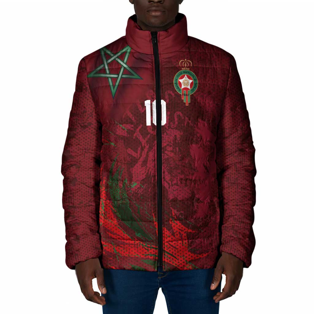 Custom Morocco National Football Padded Jacket The Atlas Lions Grunge with National Flag - African Pride