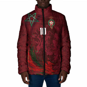 Custom Morocco National Football Padded Jacket The Atlas Lions Grunge with National Flag - African Pride