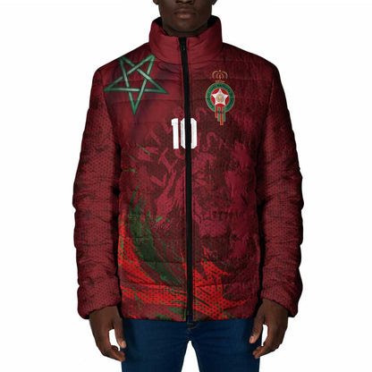Custom Morocco National Football Padded Jacket The Atlas Lions Grunge with National Flag - African Pride