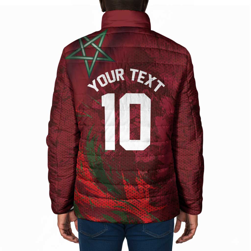 Custom Morocco National Football Padded Jacket The Atlas Lions Grunge with National Flag - African Pride