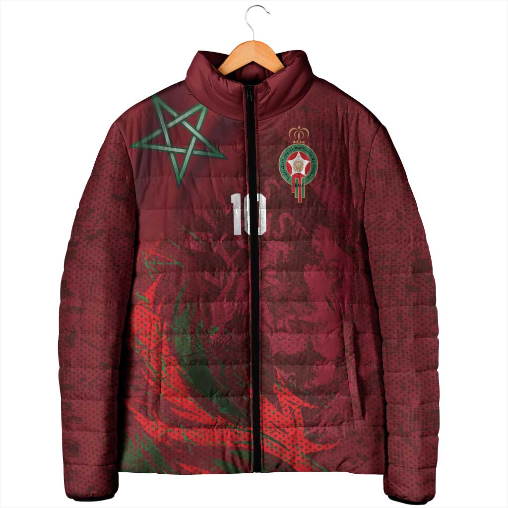 Custom Morocco National Football Padded Jacket The Atlas Lions Grunge with National Flag - African Pride