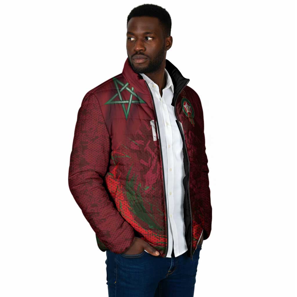 Custom Morocco National Football Padded Jacket The Atlas Lions Grunge with National Flag - African Pride