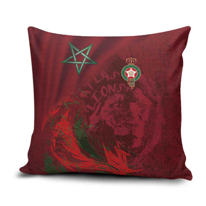 Morocco National Football Pillow Cover The Atlas Lions Grunge with National Flag - African Pride