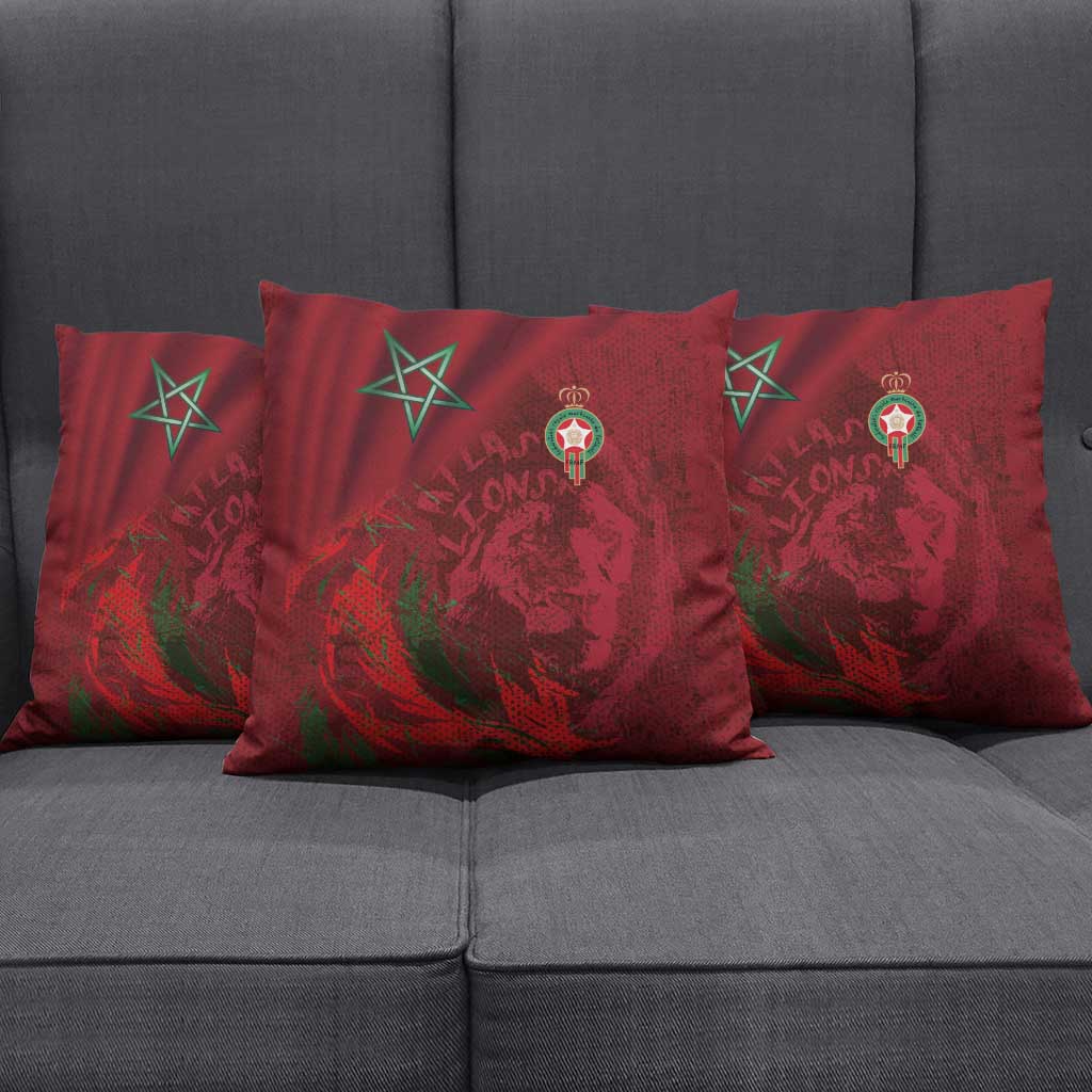 Morocco National Football Pillow Cover The Atlas Lions Grunge with National Flag - African Pride