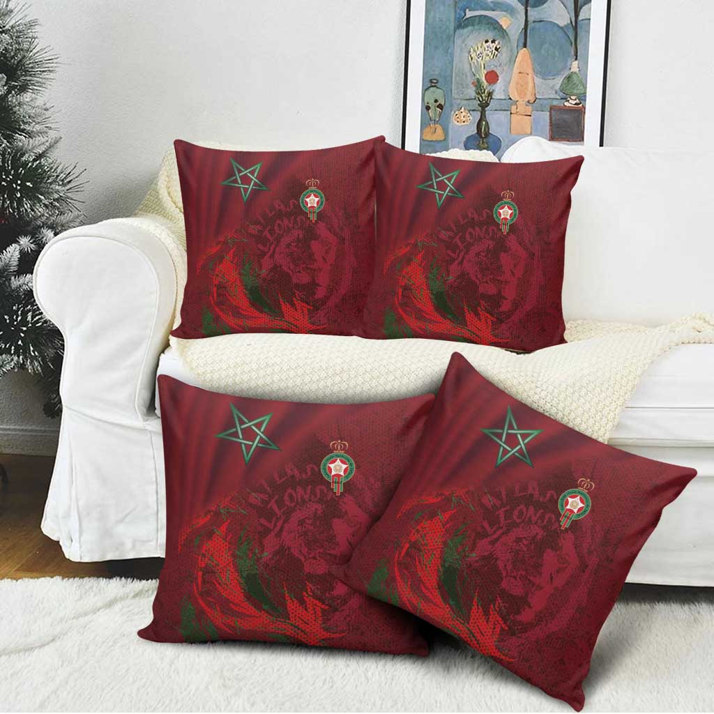 Morocco National Football Pillow Cover The Atlas Lions Grunge with National Flag - African Pride