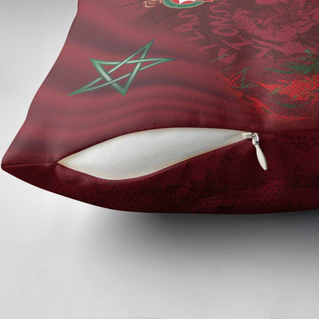 Morocco National Football Pillow Cover The Atlas Lions Grunge with National Flag - African Pride