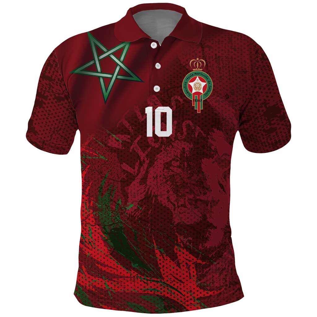 Custom Morocco National Football Polo Shirt The Atlas Lions Grunge with National Flag - African Pride