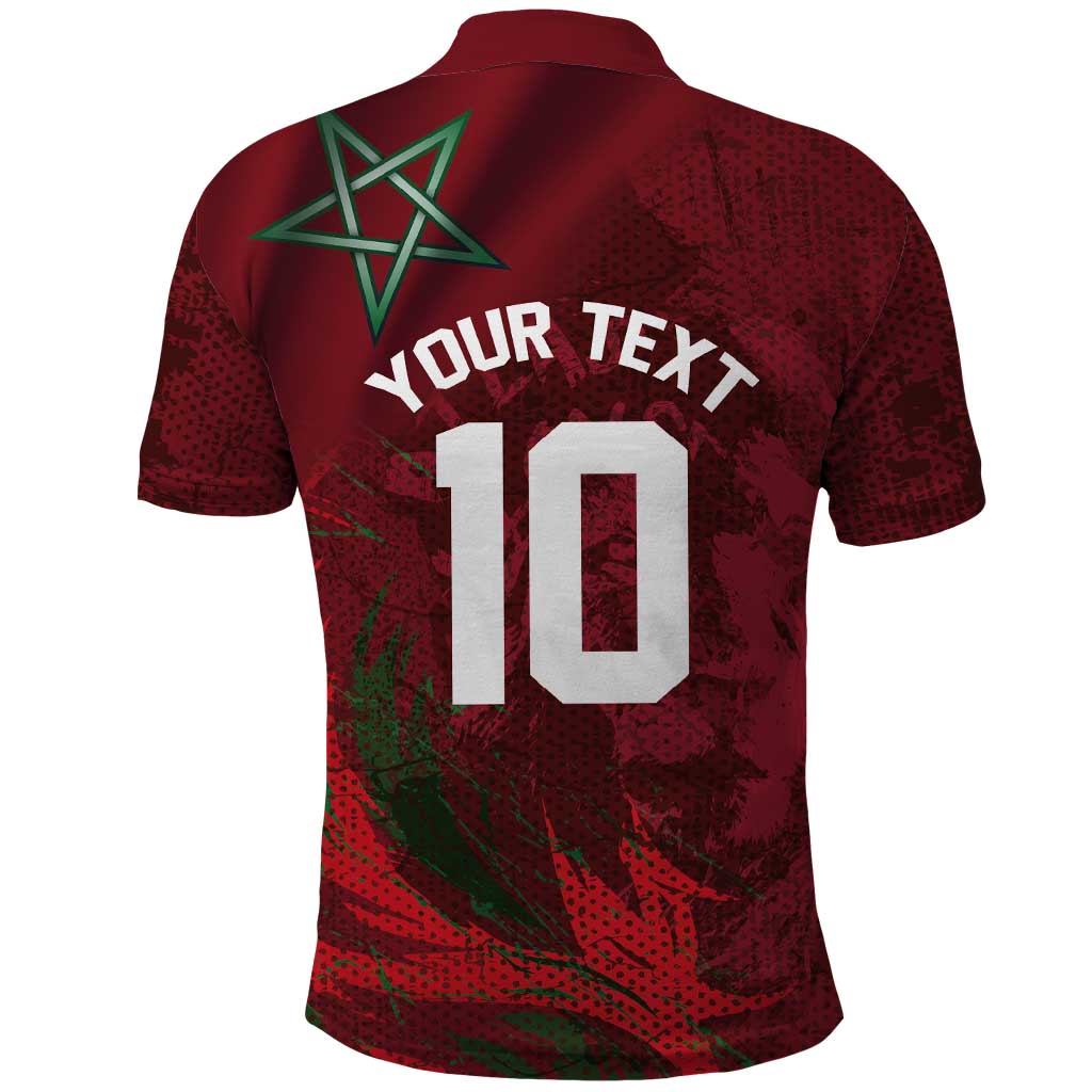 Custom Morocco National Football Polo Shirt The Atlas Lions Grunge with National Flag - African Pride