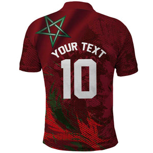 Custom Morocco National Football Polo Shirt The Atlas Lions Grunge with National Flag - African Pride