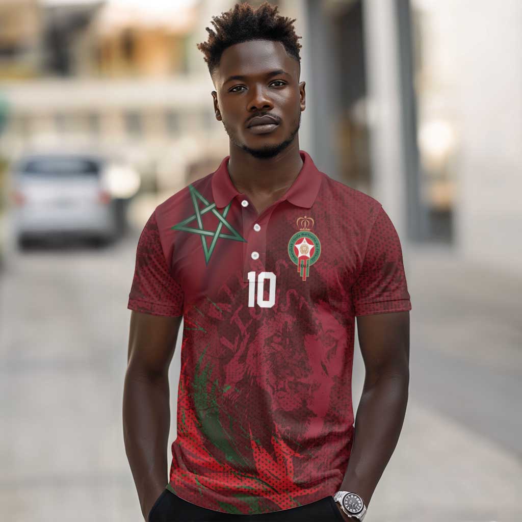 Custom Morocco National Football Polo Shirt The Atlas Lions Grunge with National Flag - African Pride