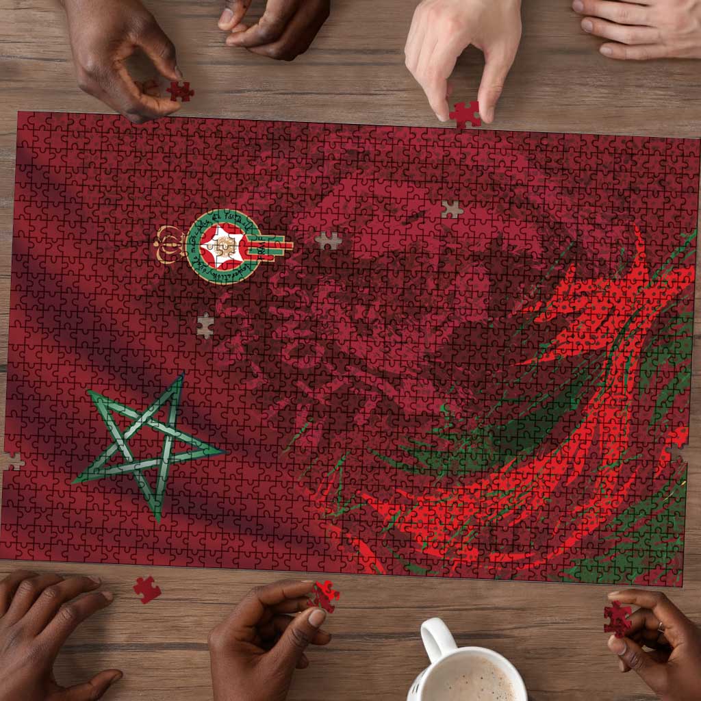 Morocco National Football Puzzle The Atlas Lions Grunge with National Flag - African Pride