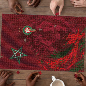 Morocco National Football Puzzle The Atlas Lions Grunge with National Flag - African Pride