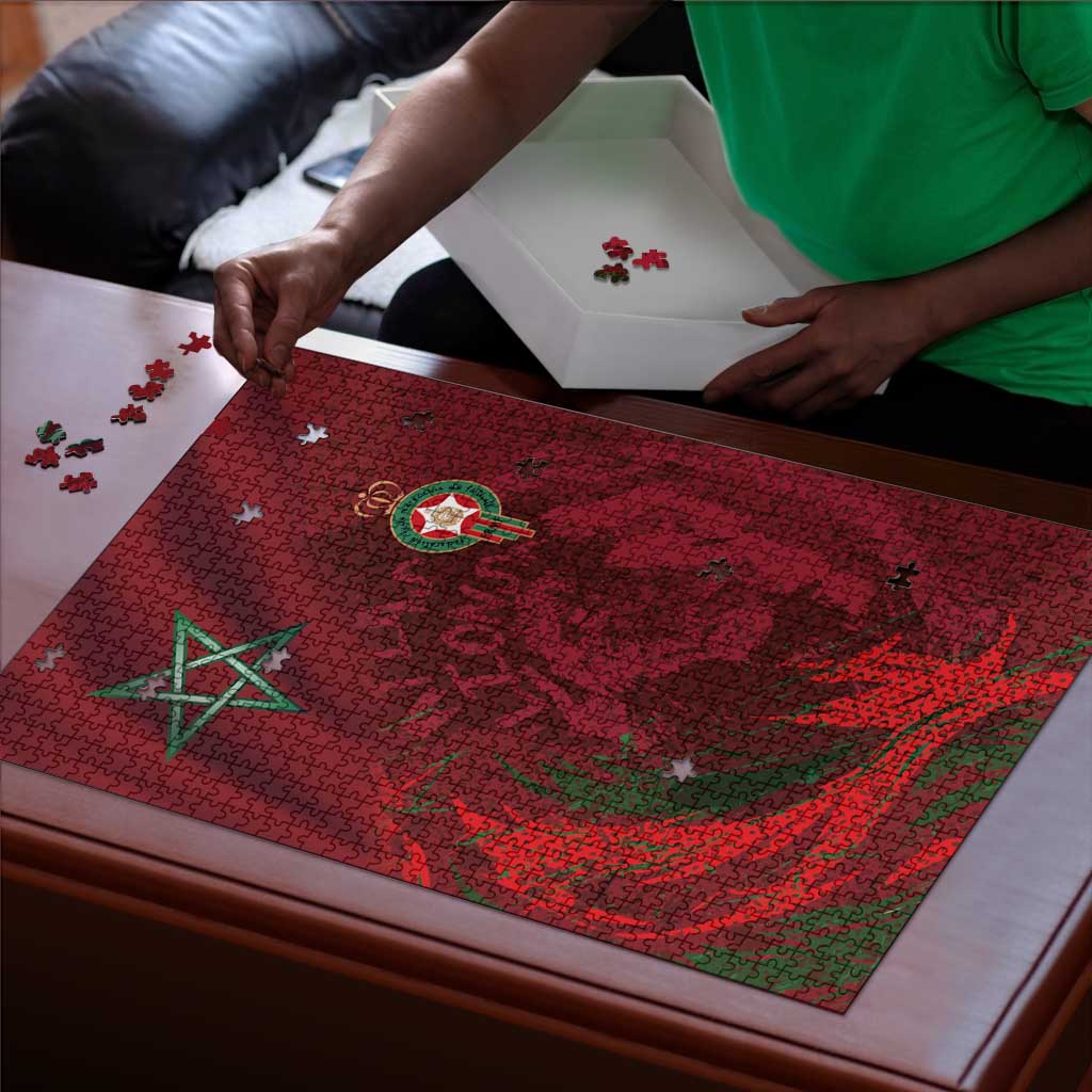 Morocco National Football Puzzle The Atlas Lions Grunge with National Flag - African Pride