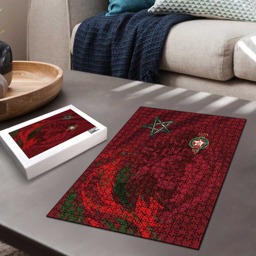 Morocco National Football Puzzle The Atlas Lions Grunge with National Flag - African Pride