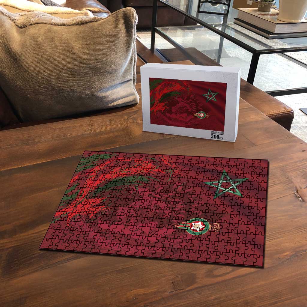 Morocco National Football Puzzle The Atlas Lions Grunge with National Flag - African Pride