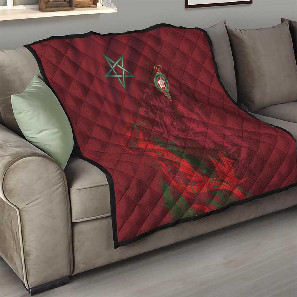 Morocco National Football Quilt The Atlas Lions Grunge with National Flag - African Pride