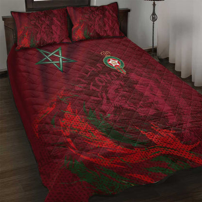 Morocco National Football Quilt Bed Set The Atlas Lions Grunge with National Flag - African Pride