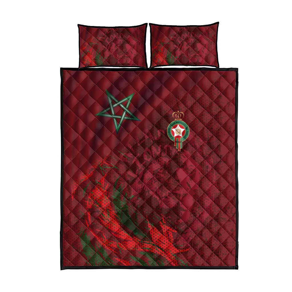 Morocco National Football Quilt Bed Set The Atlas Lions Grunge with National Flag - African Pride
