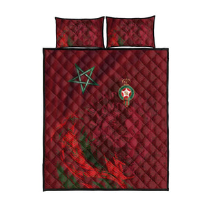 Morocco National Football Quilt Bed Set The Atlas Lions Grunge with National Flag - African Pride