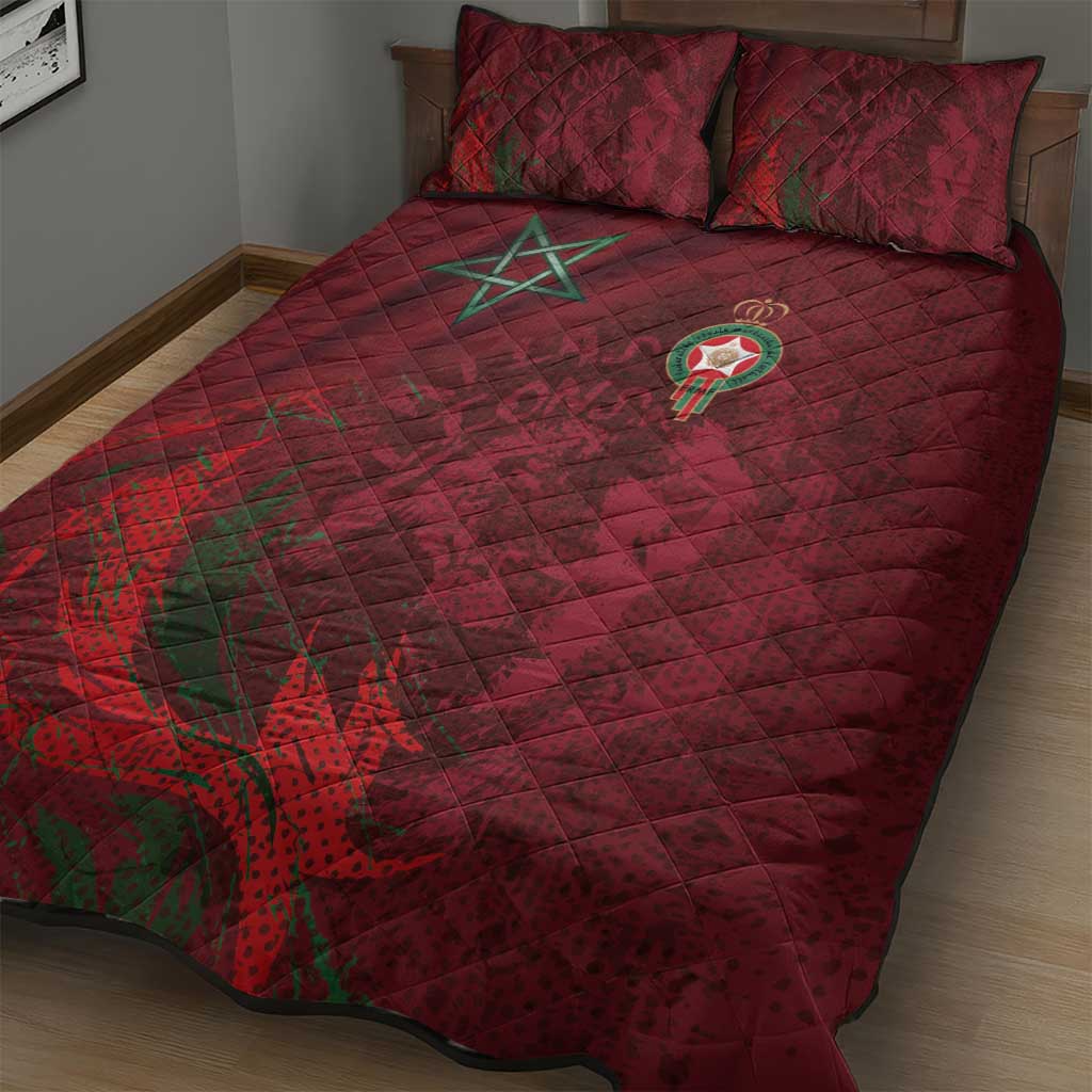 Morocco National Football Quilt Bed Set The Atlas Lions Grunge with National Flag - African Pride