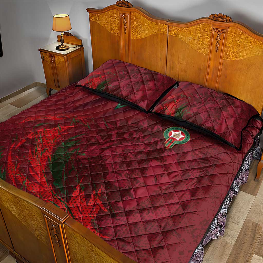 Morocco National Football Quilt Bed Set The Atlas Lions Grunge with National Flag - African Pride