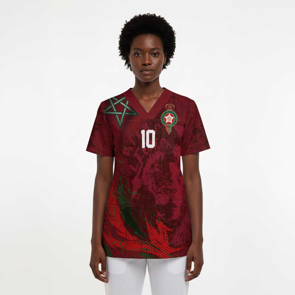 Custom Morocco National Football Scrub Top The Atlas Lions Grunge with National Flag - African Pride