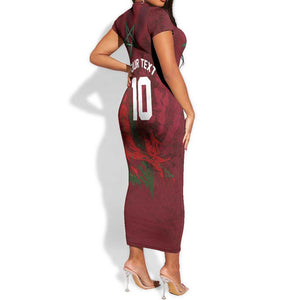 Custom Morocco National Football Short Sleeve Bodycon Dress The Atlas Lions Grunge with National Flag - African Pride