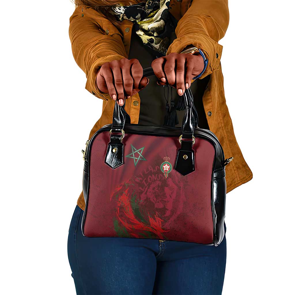 Morocco National Football Shoulder Handbag The Atlas Lions Grunge with National Flag - African Pride