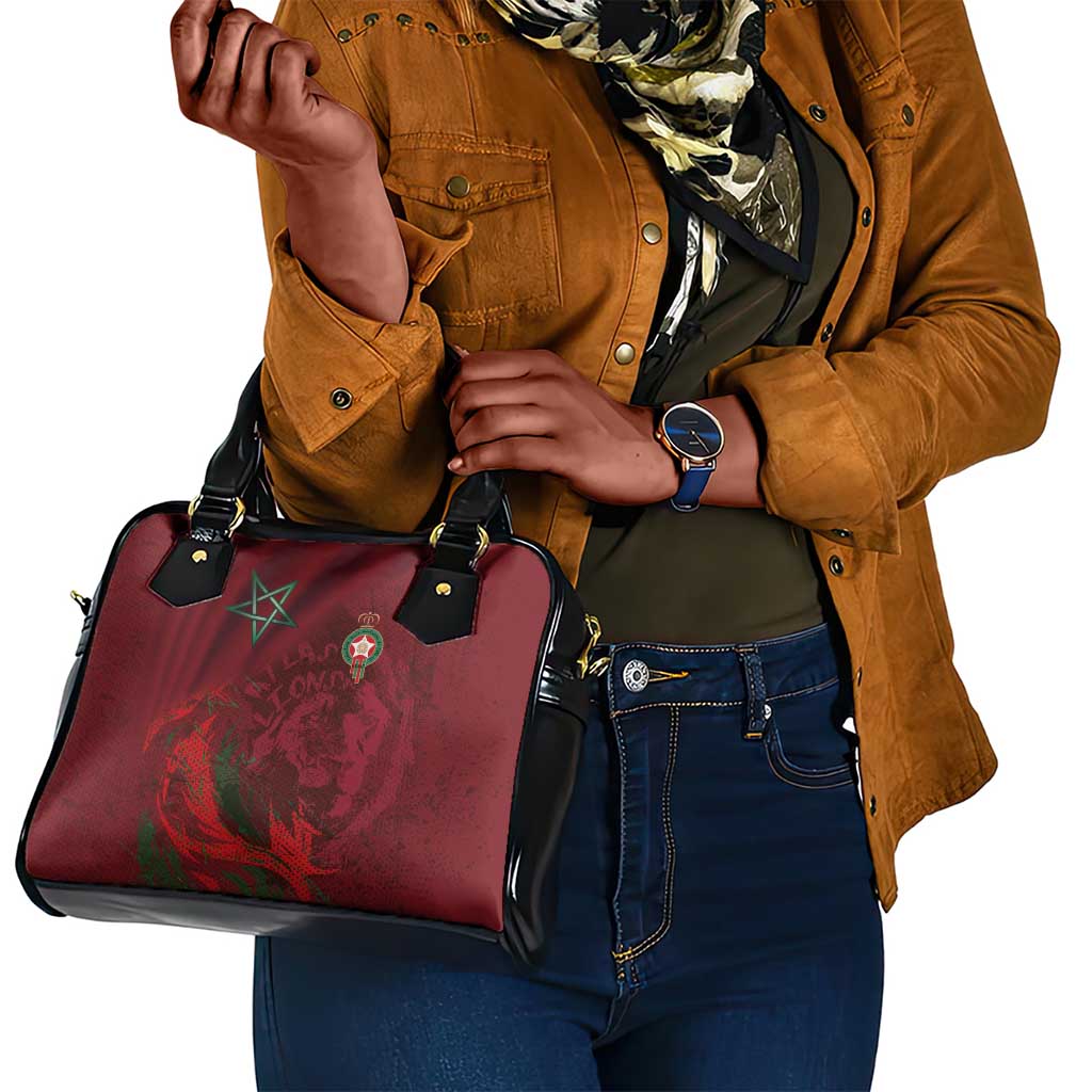 Morocco National Football Shoulder Handbag The Atlas Lions Grunge with National Flag - African Pride