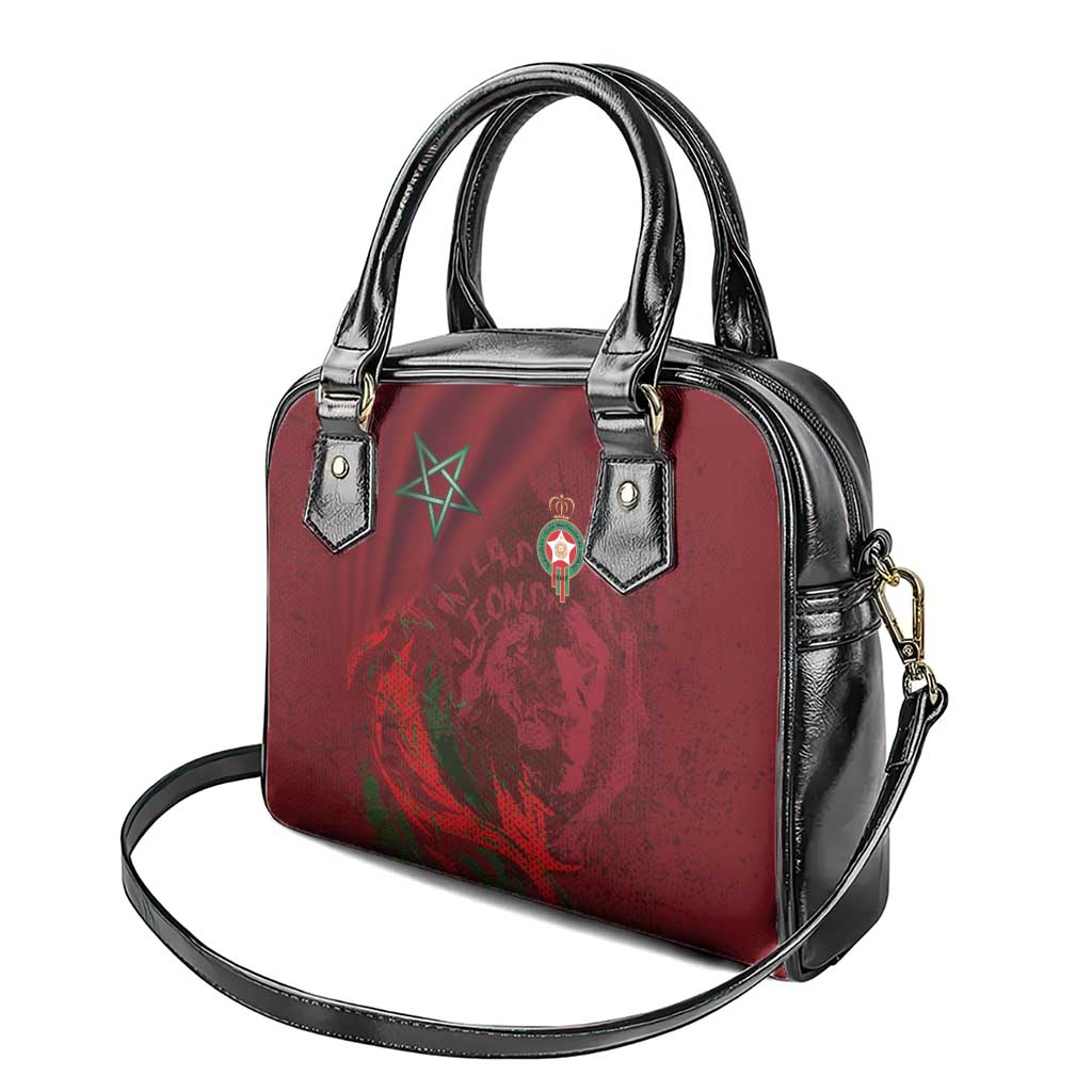 Morocco National Football Shoulder Handbag The Atlas Lions Grunge with National Flag - African Pride