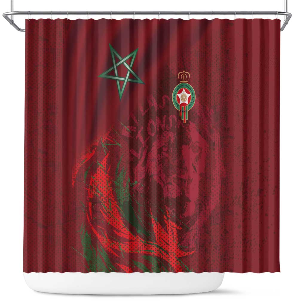 Morocco National Football Shower Curtain The Atlas Lions Grunge with National Flag - African Pride