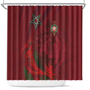 Morocco National Football Shower Curtain The Atlas Lions Grunge with National Flag - African Pride