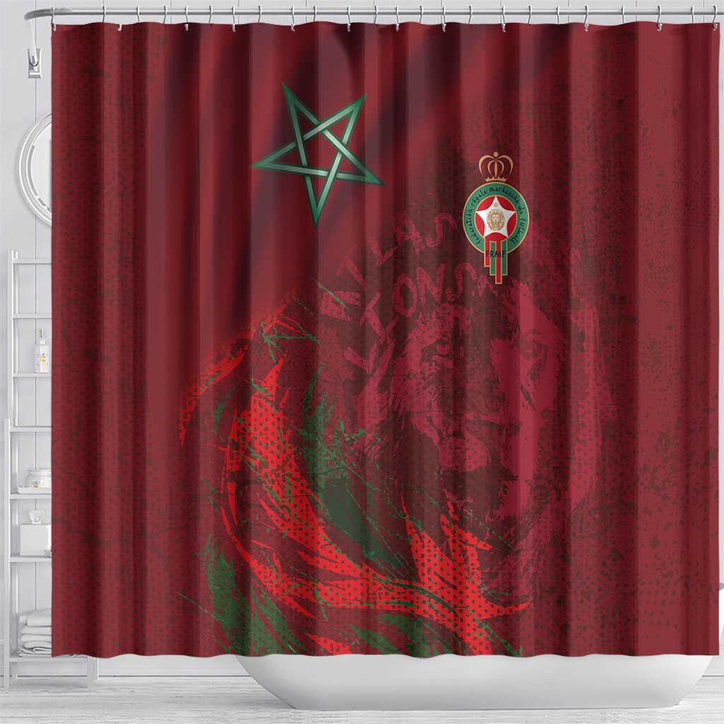 Morocco National Football Shower Curtain The Atlas Lions Grunge with National Flag - African Pride