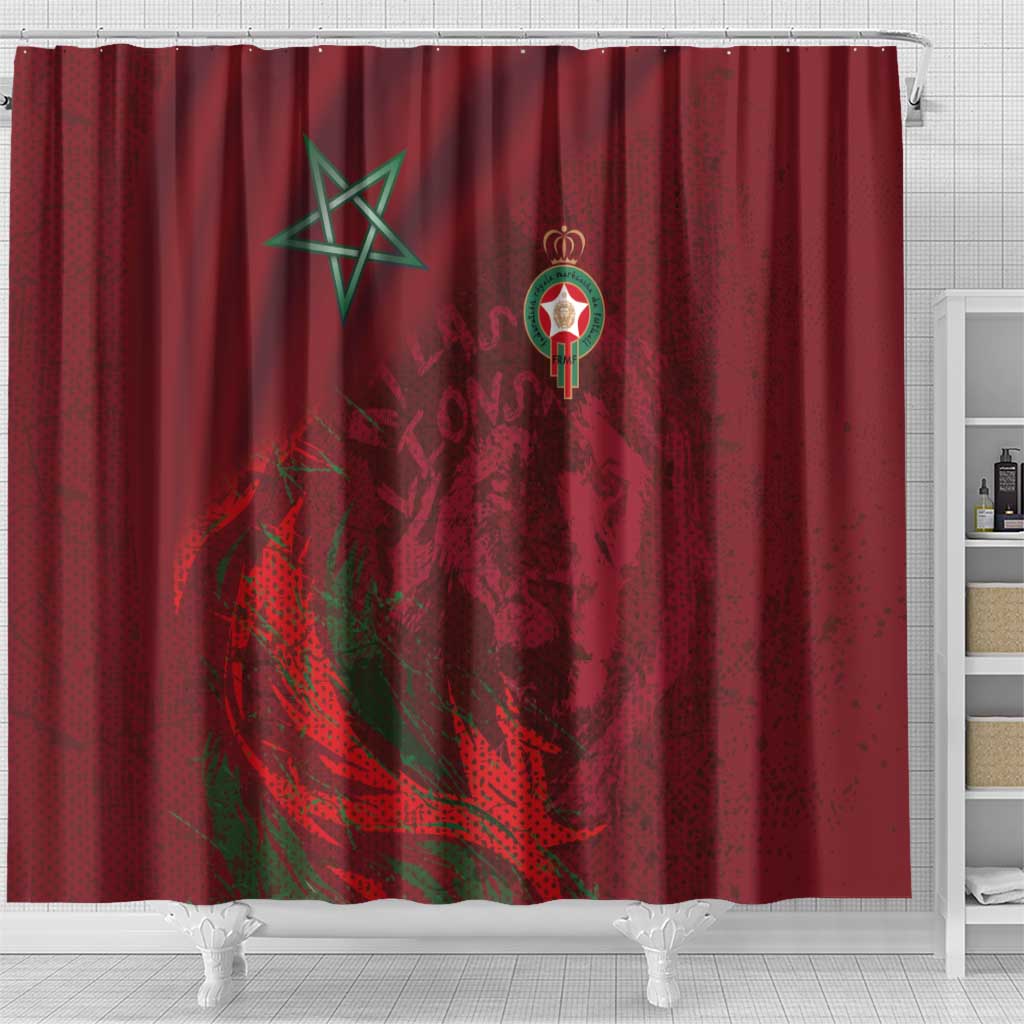 Morocco National Football Shower Curtain The Atlas Lions Grunge with National Flag - African Pride